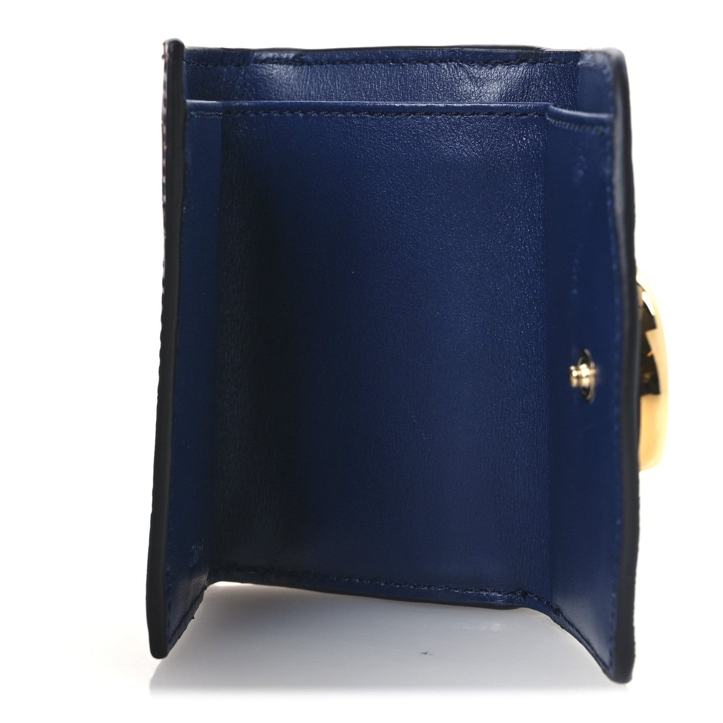Chloe Lizard Crocodile Embossed Shiny Calfskin Small C Tri-Fold Wallet Chestnut Brown Blue Chestnut Brown Blue