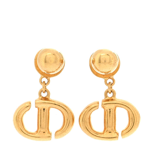 Christian Dior Metal Petit CD Drop Earrings Gold