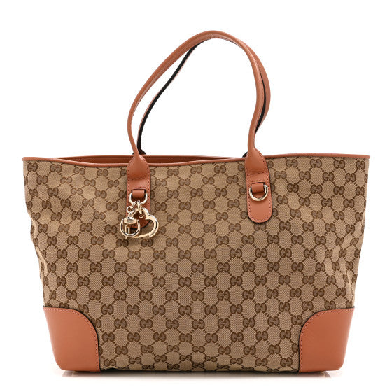 Gucci Monogram Large Heart Bit Charm Top Handle Tote Coral