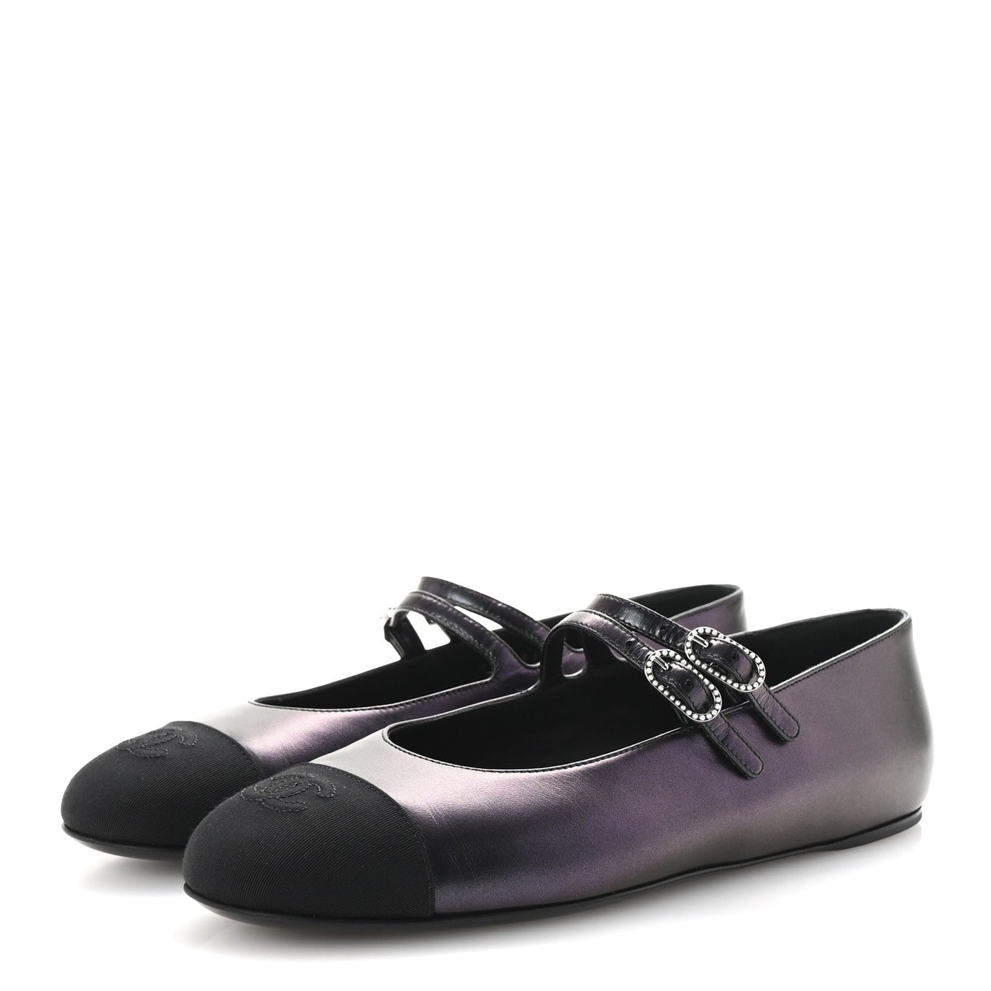 Chanel Lambskin Grosgrain Pearl Mary Jane Flats 38.5 Black