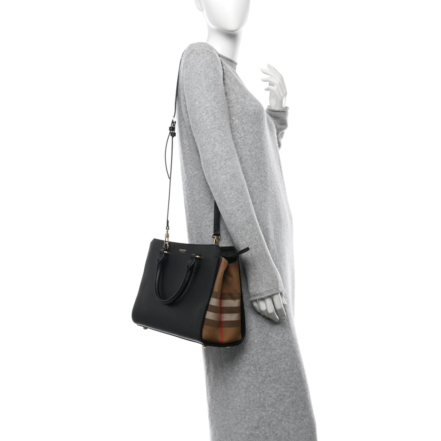 Burberry Calfskin Mega Check Small Banwell Tote Black