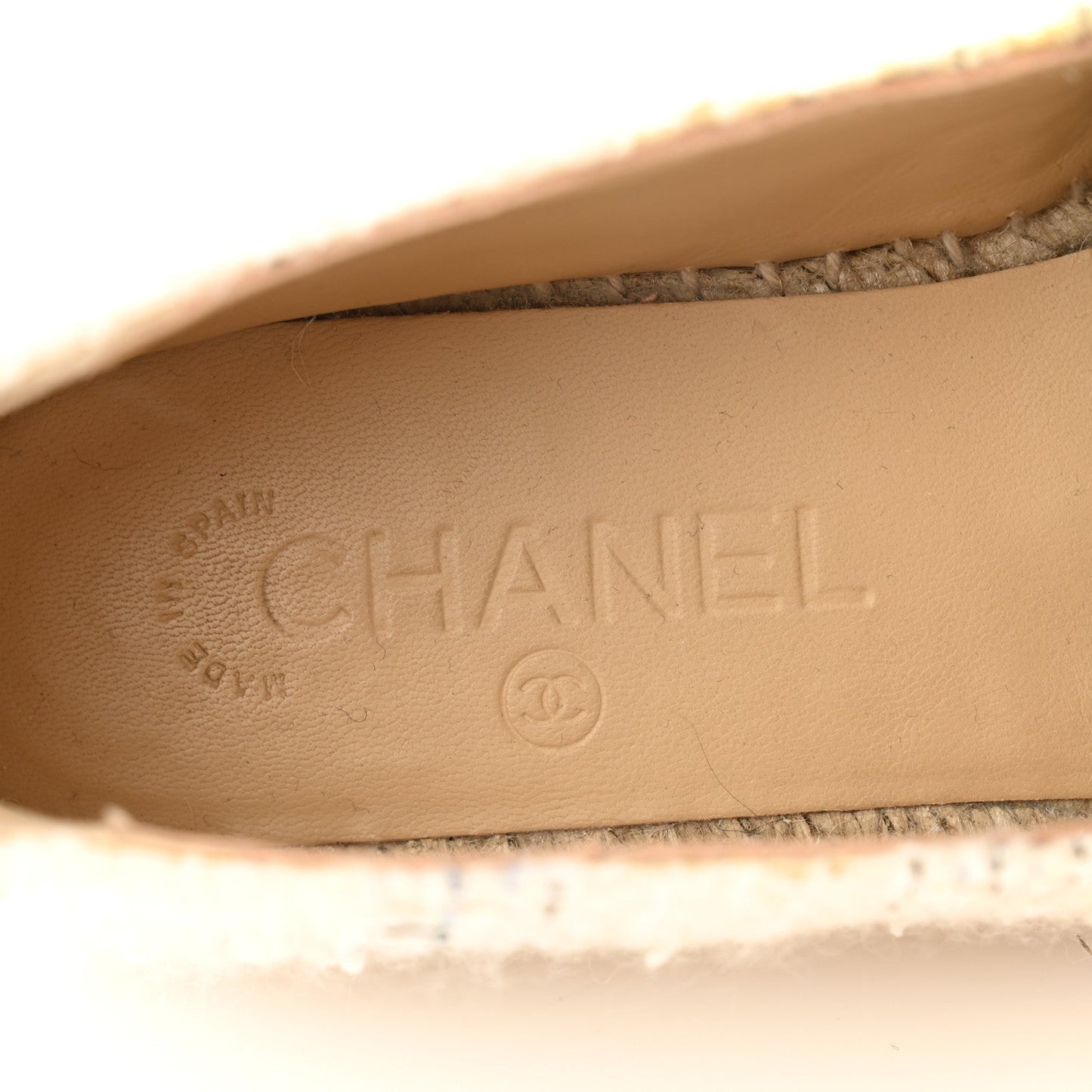 Chanel Tweed CC Espadrilles 36 Ecru White Blue Black