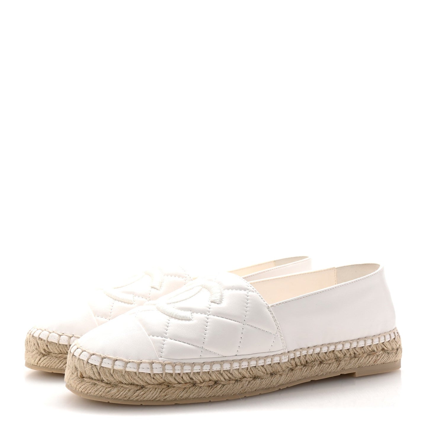 Chanel Lambskin Quilted CC Espadrilles 41 White