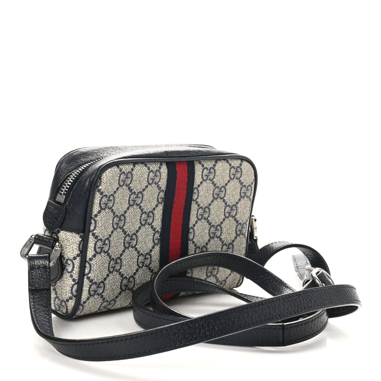 Gucci GG Supreme Monogram Textured Dollar Calfskin Web Mini Ophidia Shoulder Bag Beige Blue
