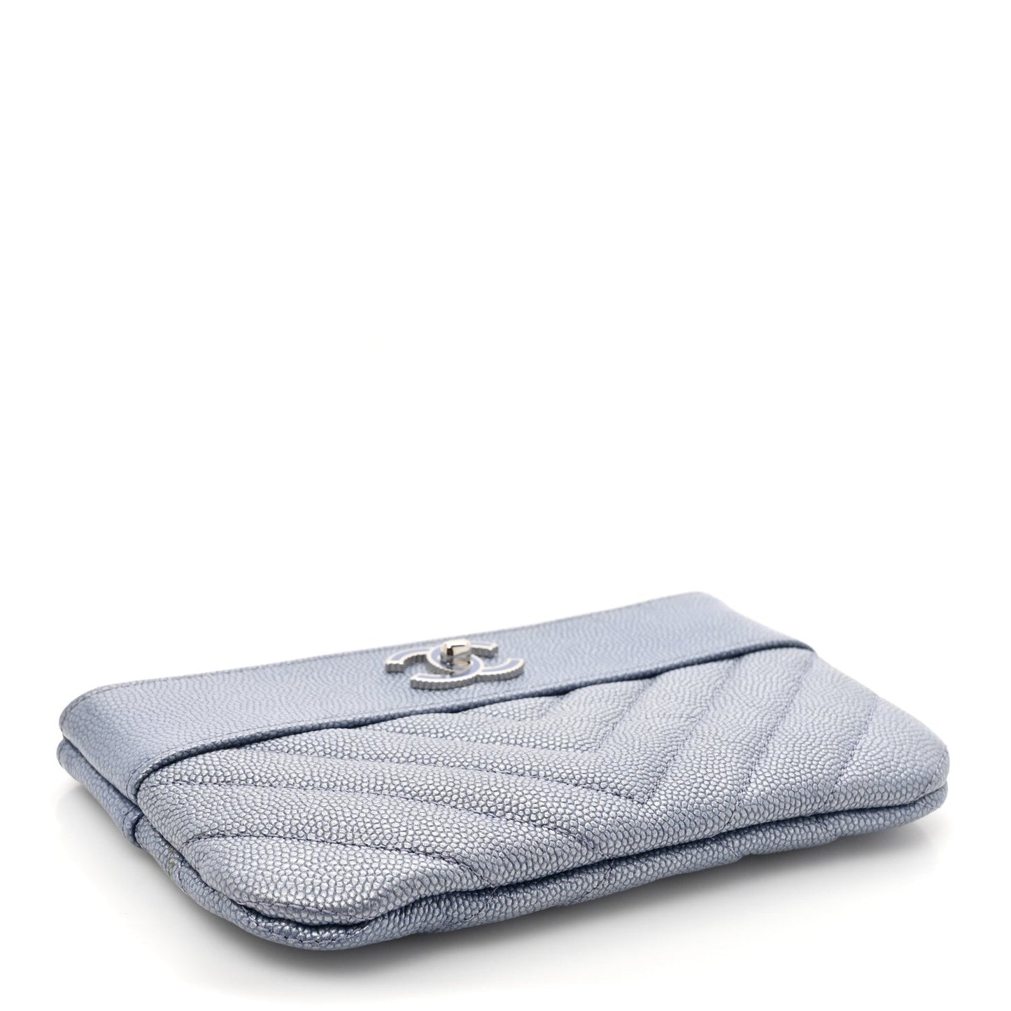 Chanel Caviar Chevron Quilted Small Vintage Mademoiselle Cosmetic Case Blue