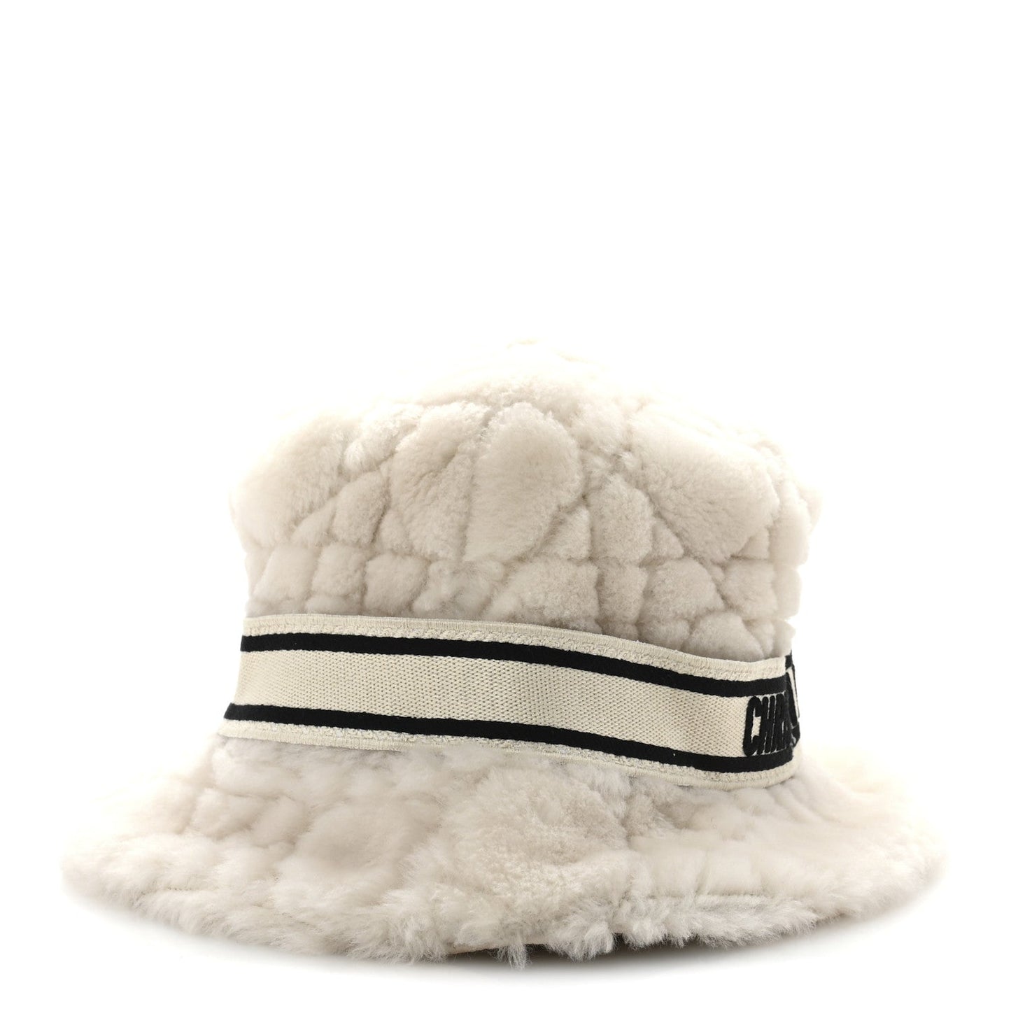 Christian Dior Shearling Cannage D-Bobby Bucket Hat 58 Ecru