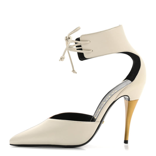 Gucci Soft Nappa Priscilla Ankle Cuff Pumps 37 Mystic White Harness Brown