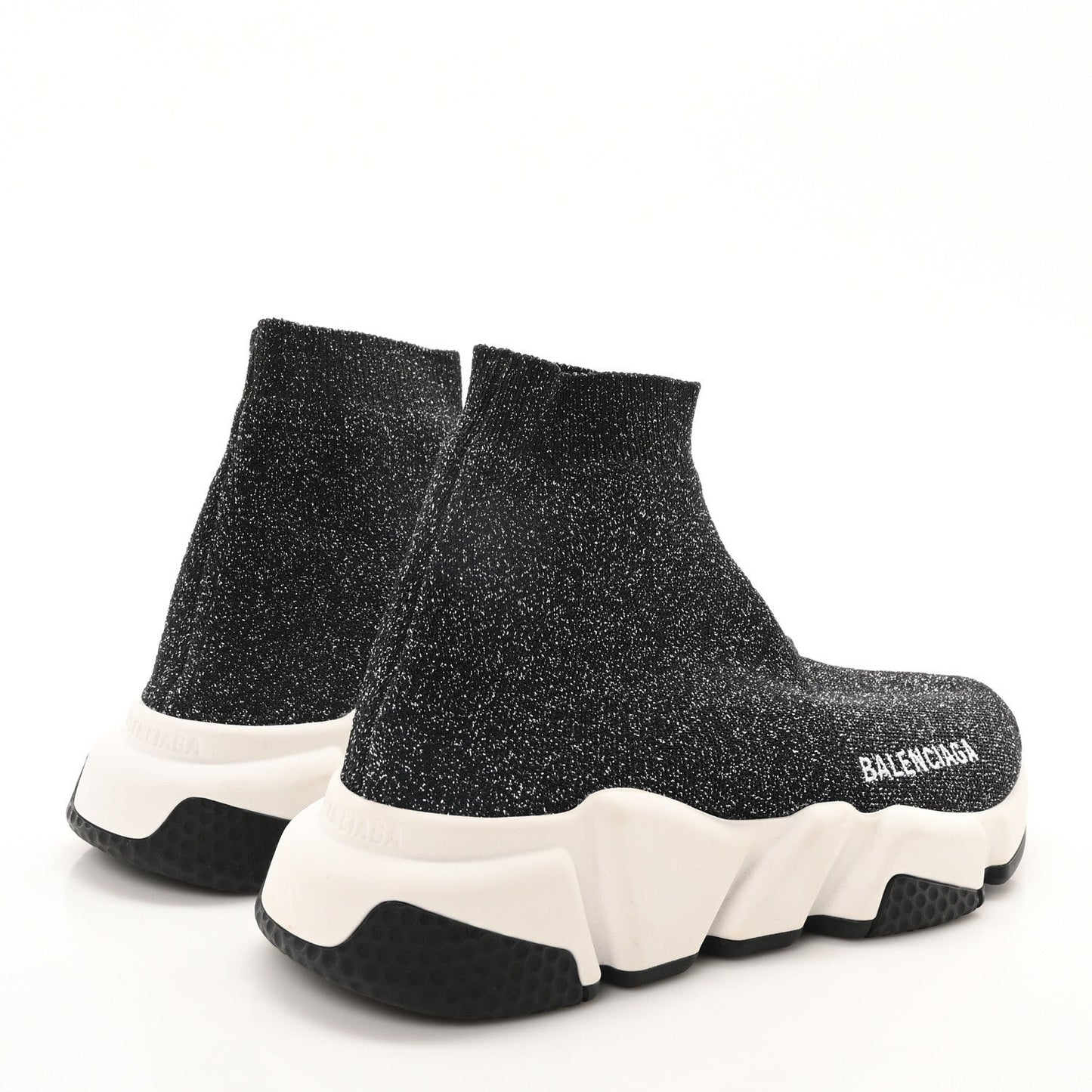 Balenciaga Laminated Knit Bi-Color Sole Womens Speed Sneakers 35 Black White