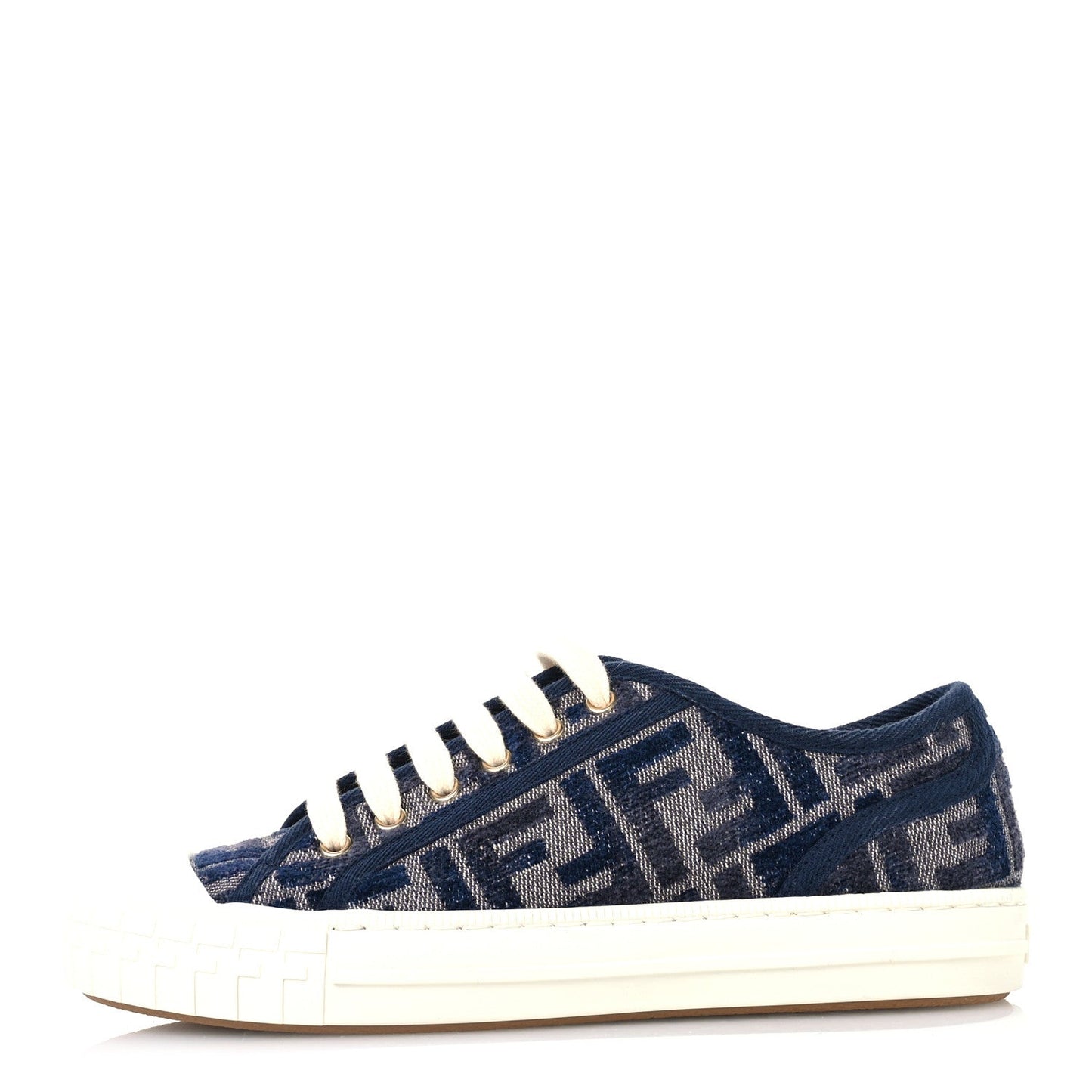 Fendi Chenille FF Embroidered Womens Domino Low Top Sneakers 36 Grigio Blue Notte