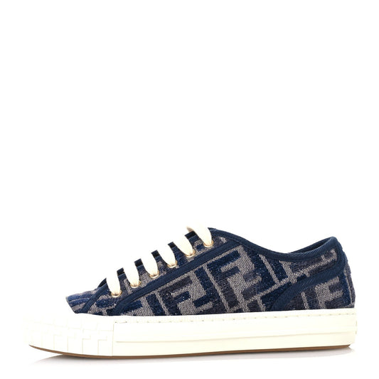 Fendi Chenille FF Embroidered Womens Domino Low Top Sneakers 36 Grigio Blue Notte