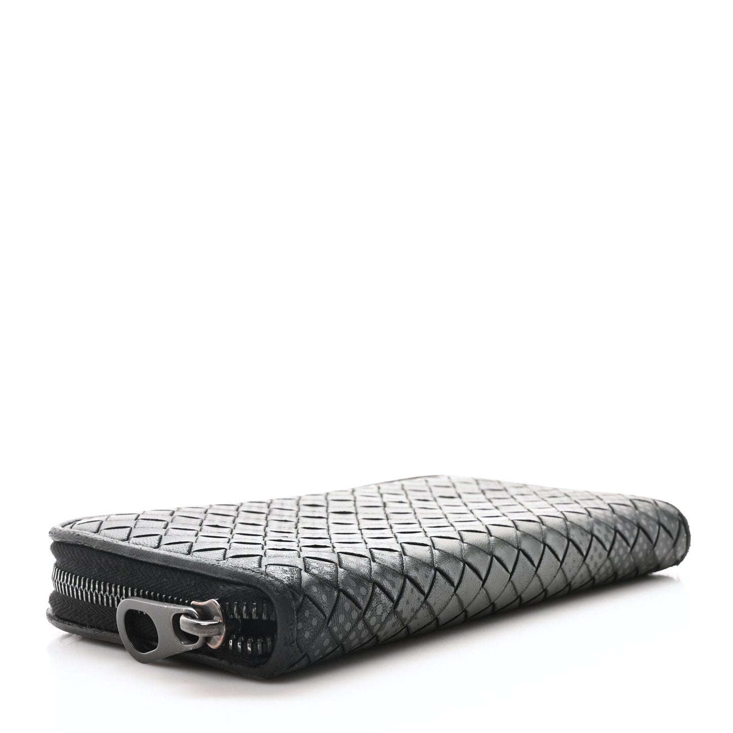 Bottega Veneta Nappa Intrecciato Dot Zip Around Wallet Black Grey