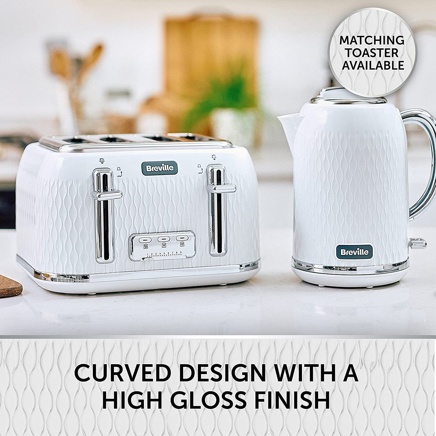 Breville Curve Electric Kettle | 1.7 Litre | 3KW Fast Boil | White & Chrome [VKT117]