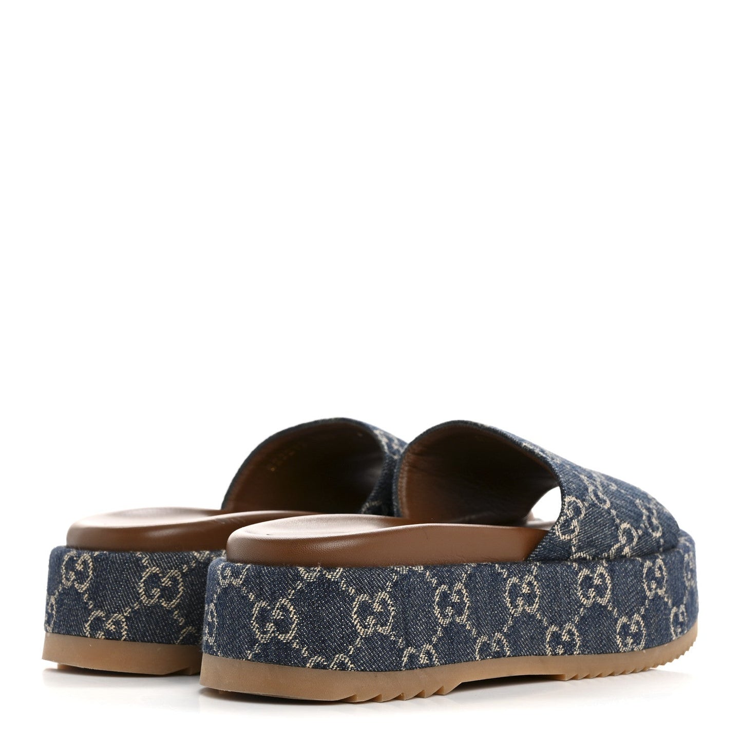 Gucci New Denim GG Monogram Angelina Platform 55mm Slide Sandals 36.5 Blue Tea