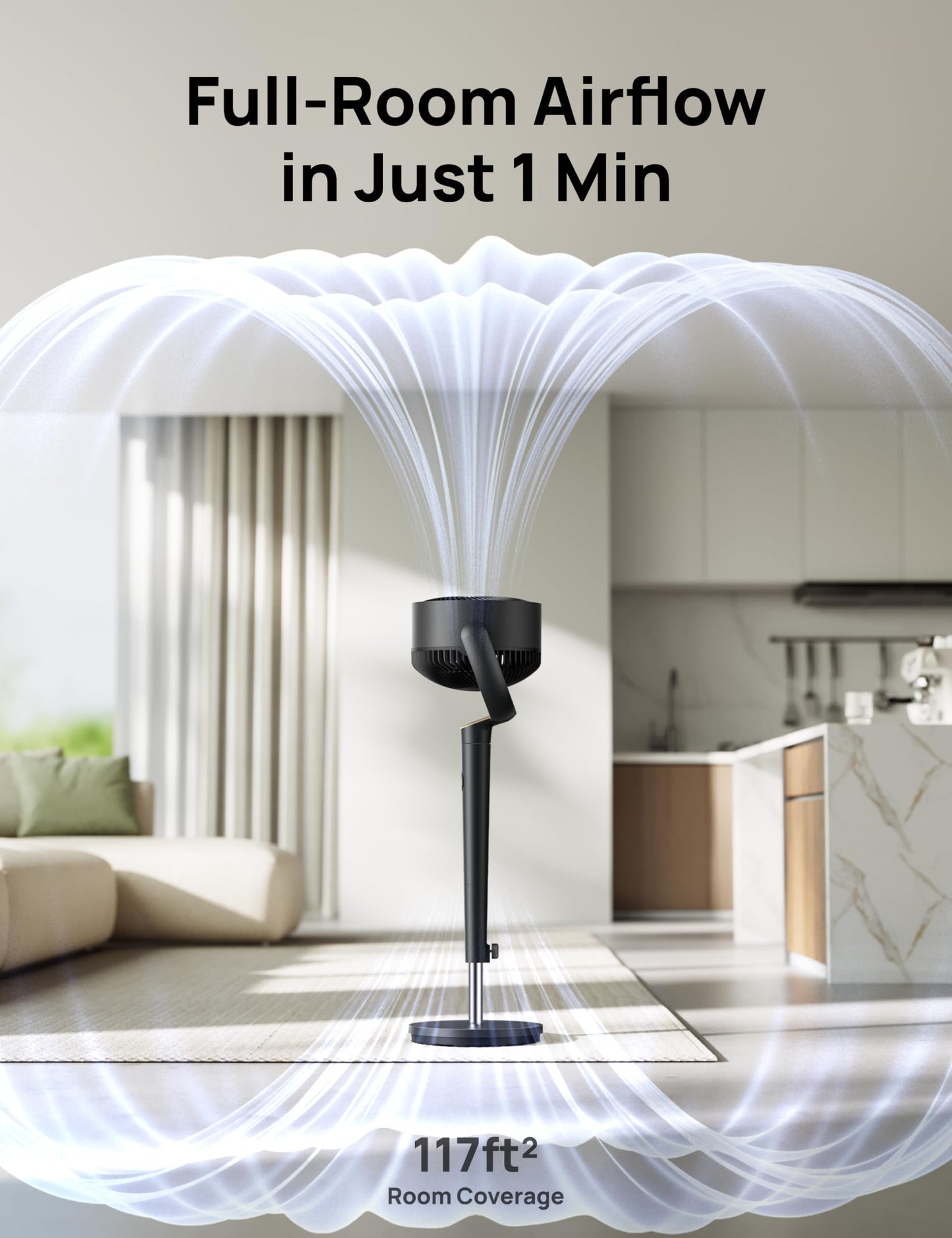 DREO 20dB Ultra Quiet Standing Pedestal Fan for Bedroom, 120° Oscillating Electric Cooling Fan with DC Motor, 9 Speeds & 4 Modes, 8H Timer, Remote, 37-42" Adjustable Height, 9" Blade, Home & Office
