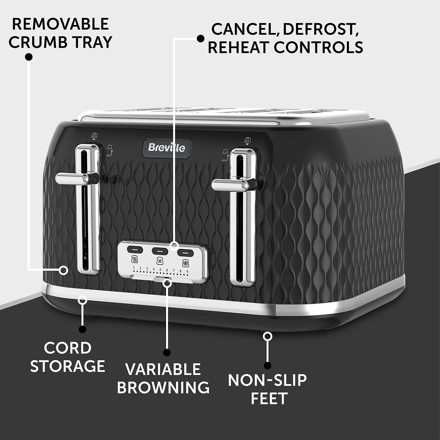 Breville Curve Electric Kettle | 1.7 Litre | 3KW Fast Boil | Black & Chrome [VKT017]