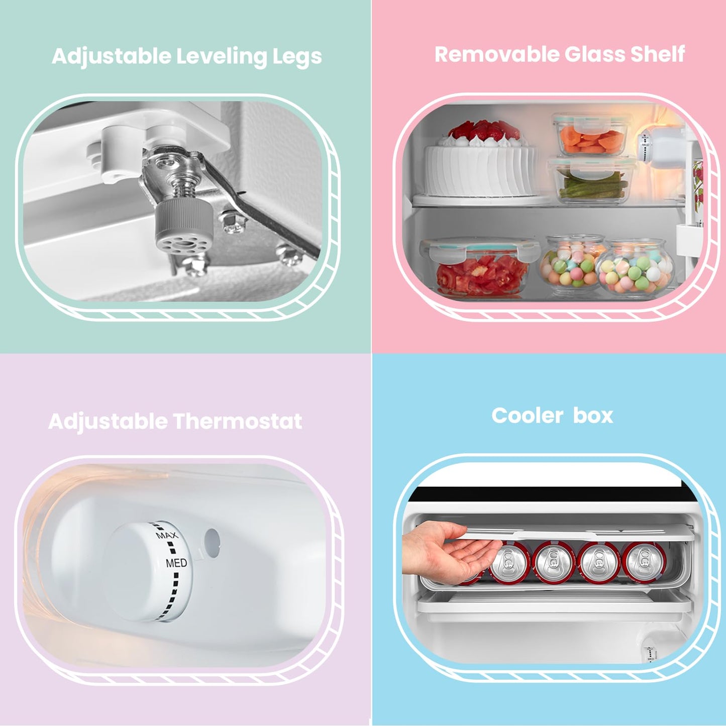 COMFEE' RCD93BL2(E) Under Counter Fridge, 93L Small Fridge with Cooler Box, Interior Light, Removable Glass Shelf, Reversible Door Hinge, Adjustable Legs, Standard Refrigerator White [Energy Class E]