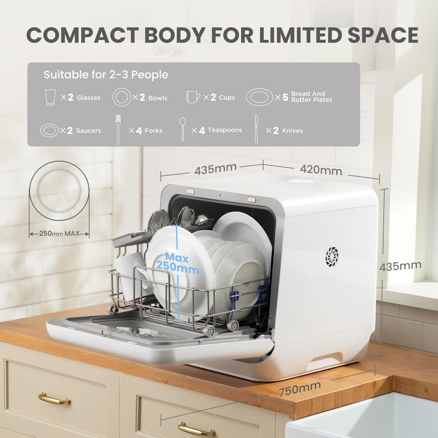 COMFEE‘ Table Top Dishwasher, Mini Countertop Dishwasher with 6+3 Programs, Steam Wash, Baby Care & Fruit Wash, No plumbing, Delay Start, 72H Storage, Perfect for Singles or Couples