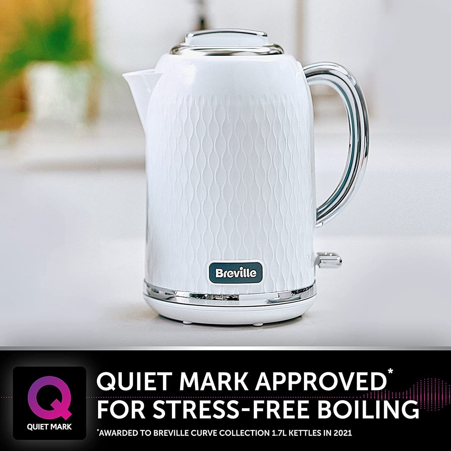 Breville Curve Electric Kettle | 1.7 Litre | 3KW Fast Boil | White & Chrome [VKT117]