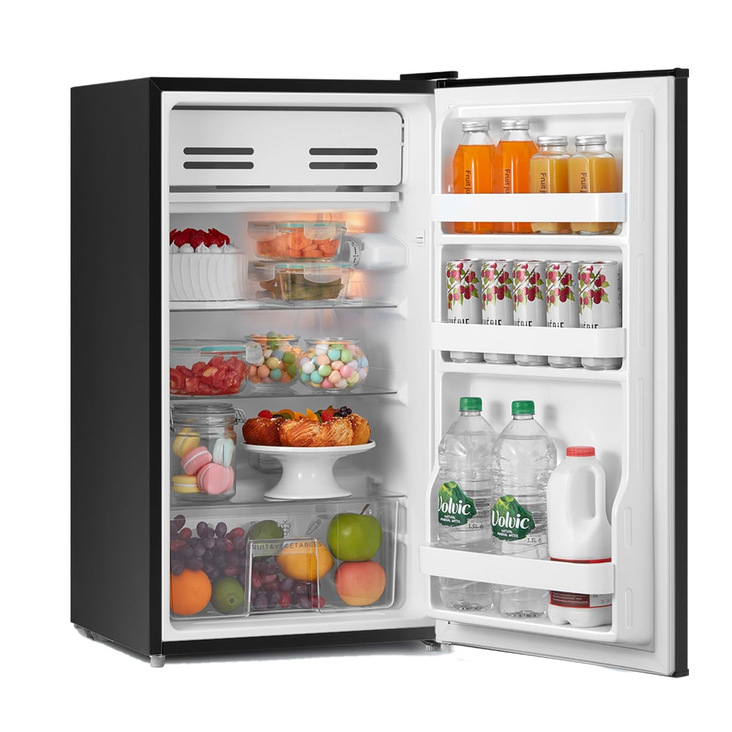 COMFEE' RCD93BL2(E) Under Counter Fridge, 93L Small Fridge with Cooler Box, Interior Light, Removable Glass Shelf, Reversible Door Hinge, Adjustable Legs, Standard Refrigerator White [Energy Class E]
