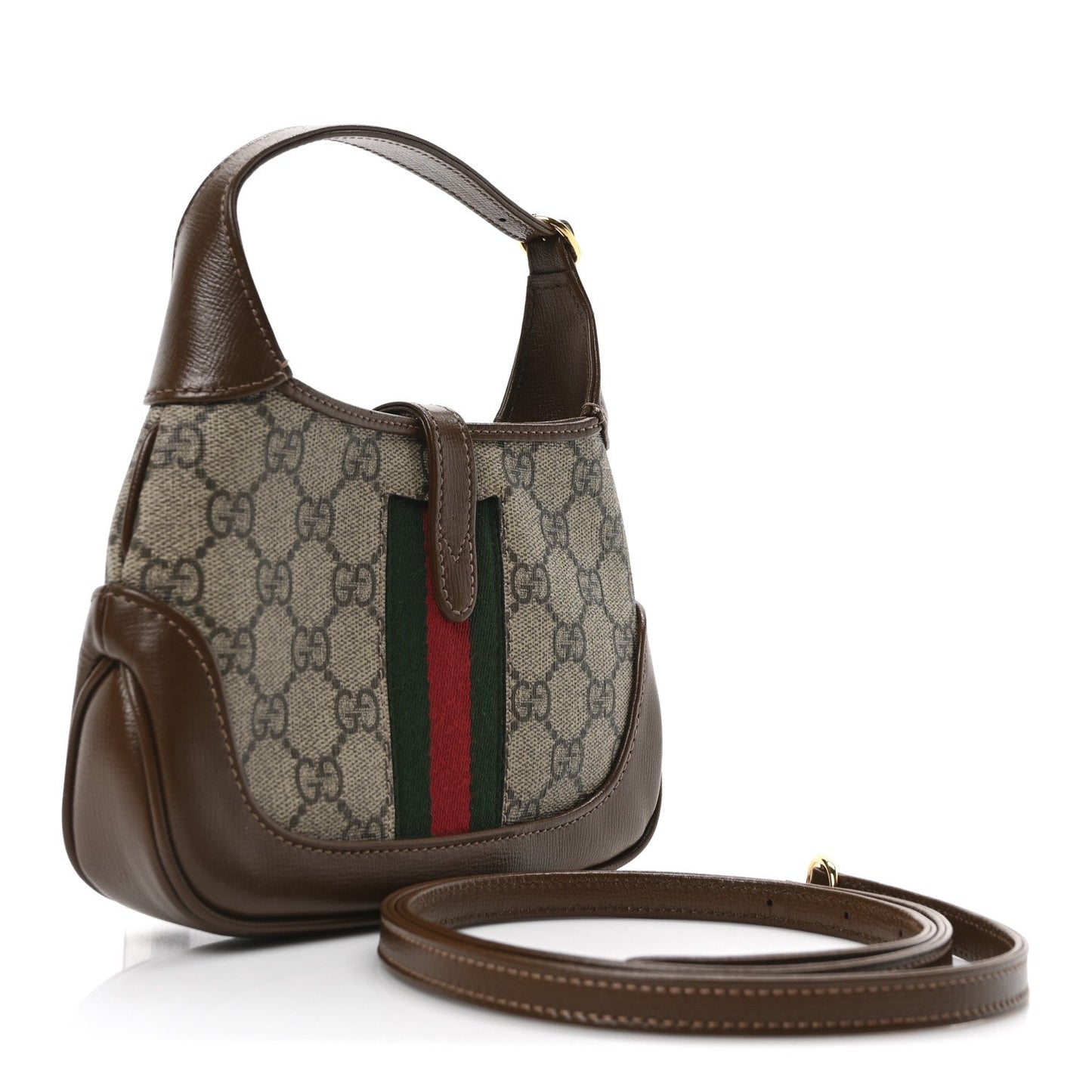 Gucci GG Supreme Monogram Azalea Calfskin Web Mini Jackie 1961 Hobo Beige Ebony Brown Sugar