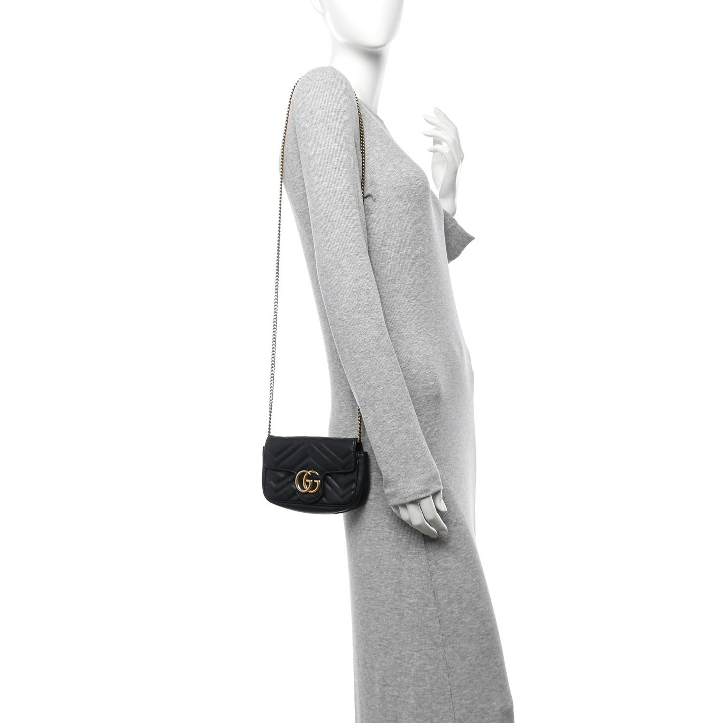 Gucci Calfskin Matelasse Super Mini GG Marmont Shoulder Bag Black