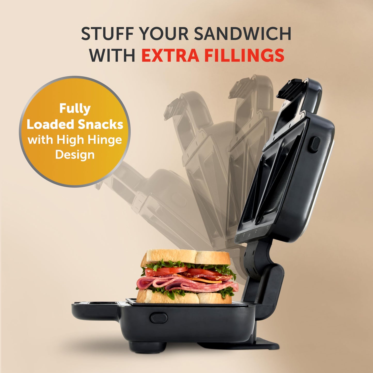 Breville Stuff 'n' Press Deep Fill Toastie Maker | 2 Slice Sandwich Toaster | High Hinge for Extra Fillings | Dishwasher SafeNon Stick Plates | VST101