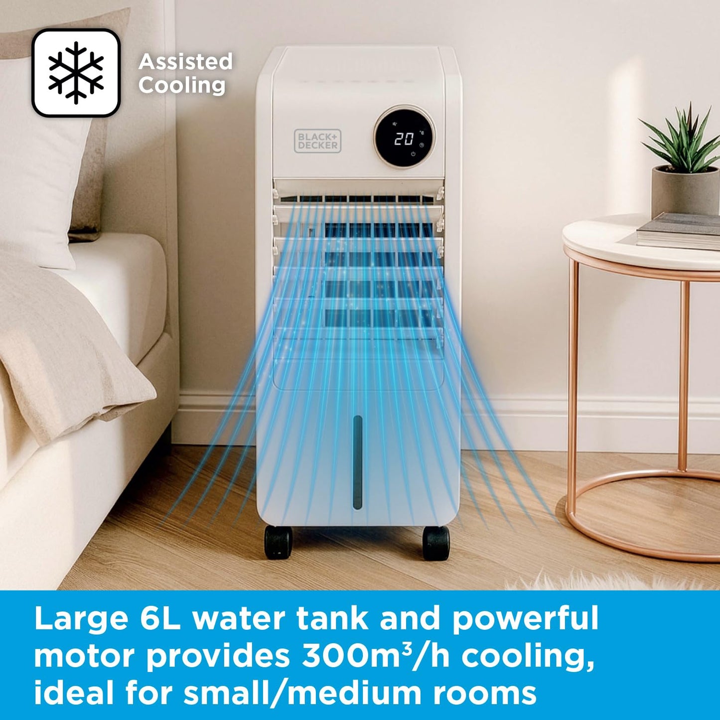 BLACK+DECKER Smart Digital Air Cooler, App & Remote Control, Weekly Programmable Timer, 3 Airflow Modes, Portable with 6L Water Tank, BXAC65014GB