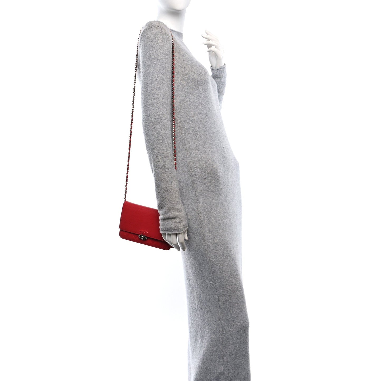 Chanel Grained Calfskin Quilted CC Box Wallet On Chain WOC Red