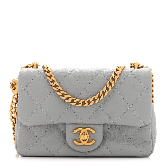 Chanel Caviar Quilted Mini Sweetheart Rectangular Flap Light Grey