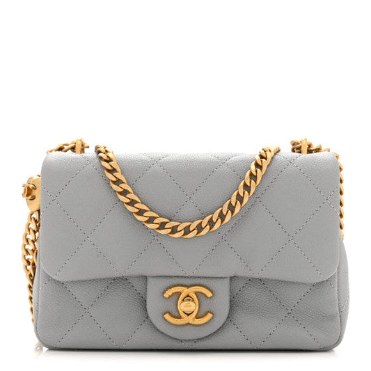 Chanel Caviar Quilted Mini Sweetheart Rectangular Flap Light Grey