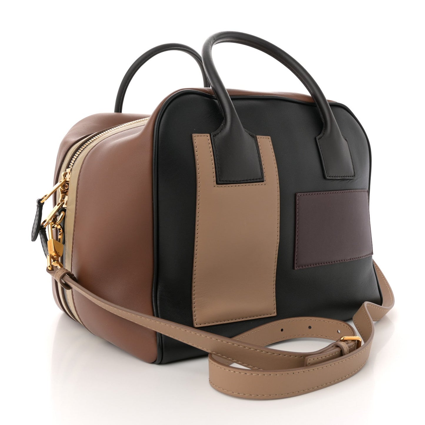 Burberry Smooth Calfskin Paneled Medium Cube Bowling Bag Black