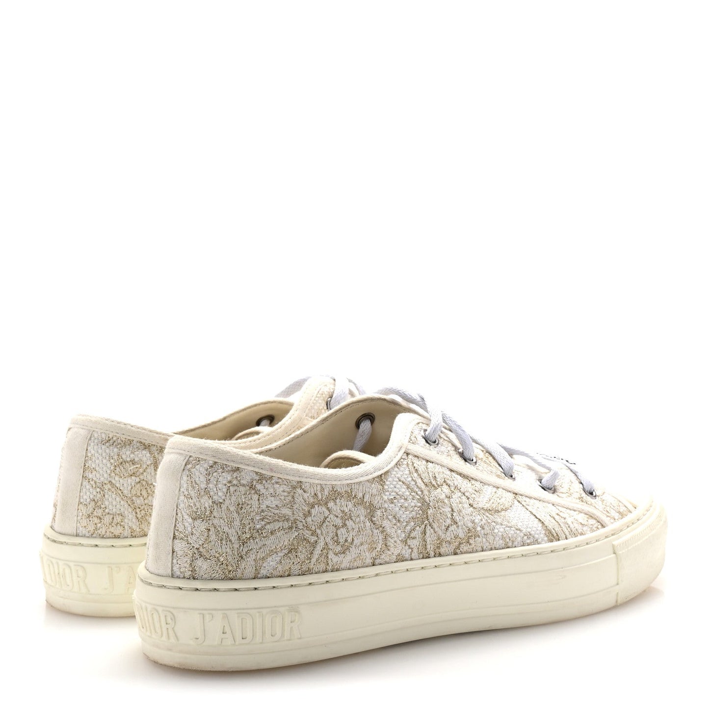 Christian Dior Canvas Embroidered Jardin D'Hiver Womens Walk'N'Dior Low Top Sneakers 40 White Gold