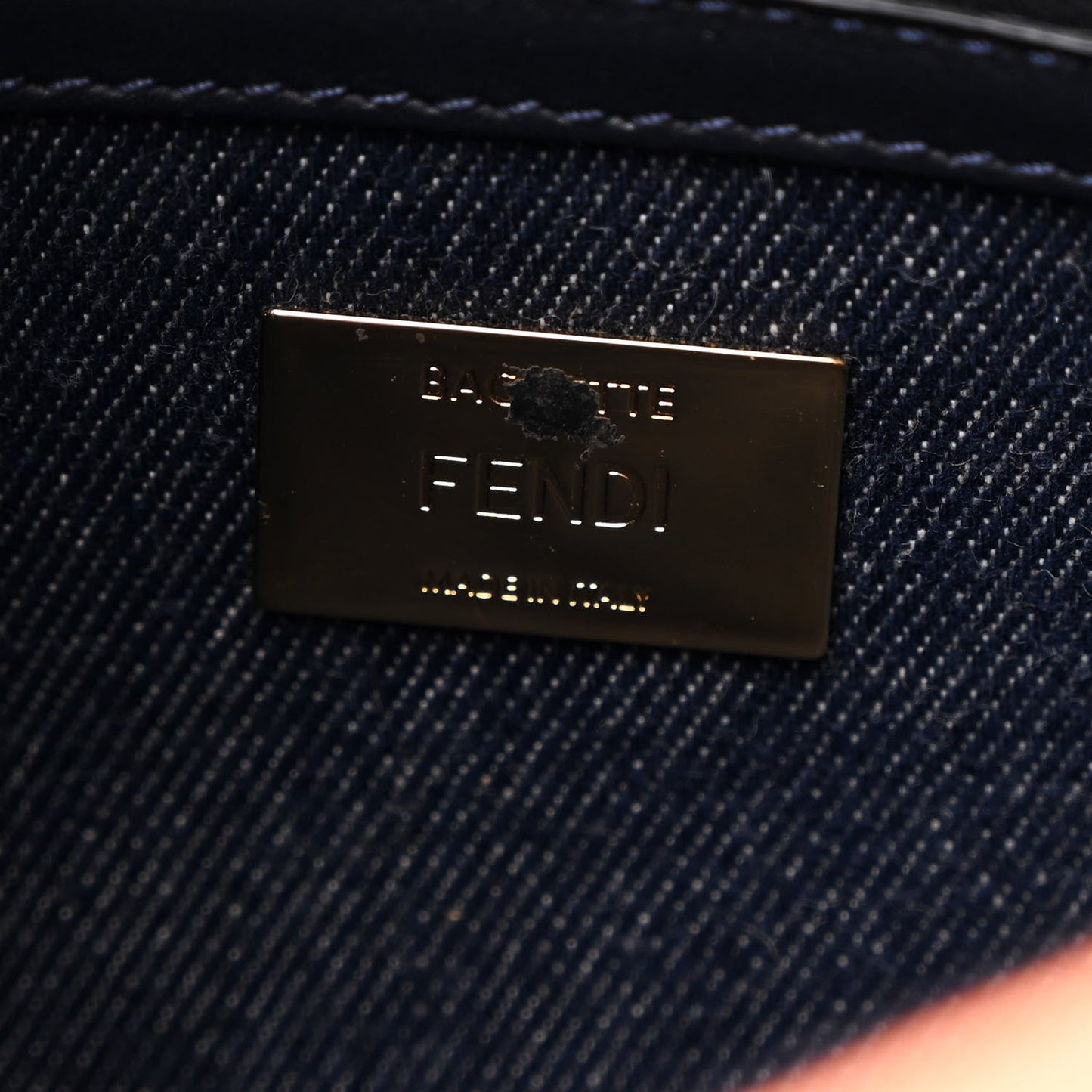 Fendi Denim Large Baguette Blue Arancio Fluo