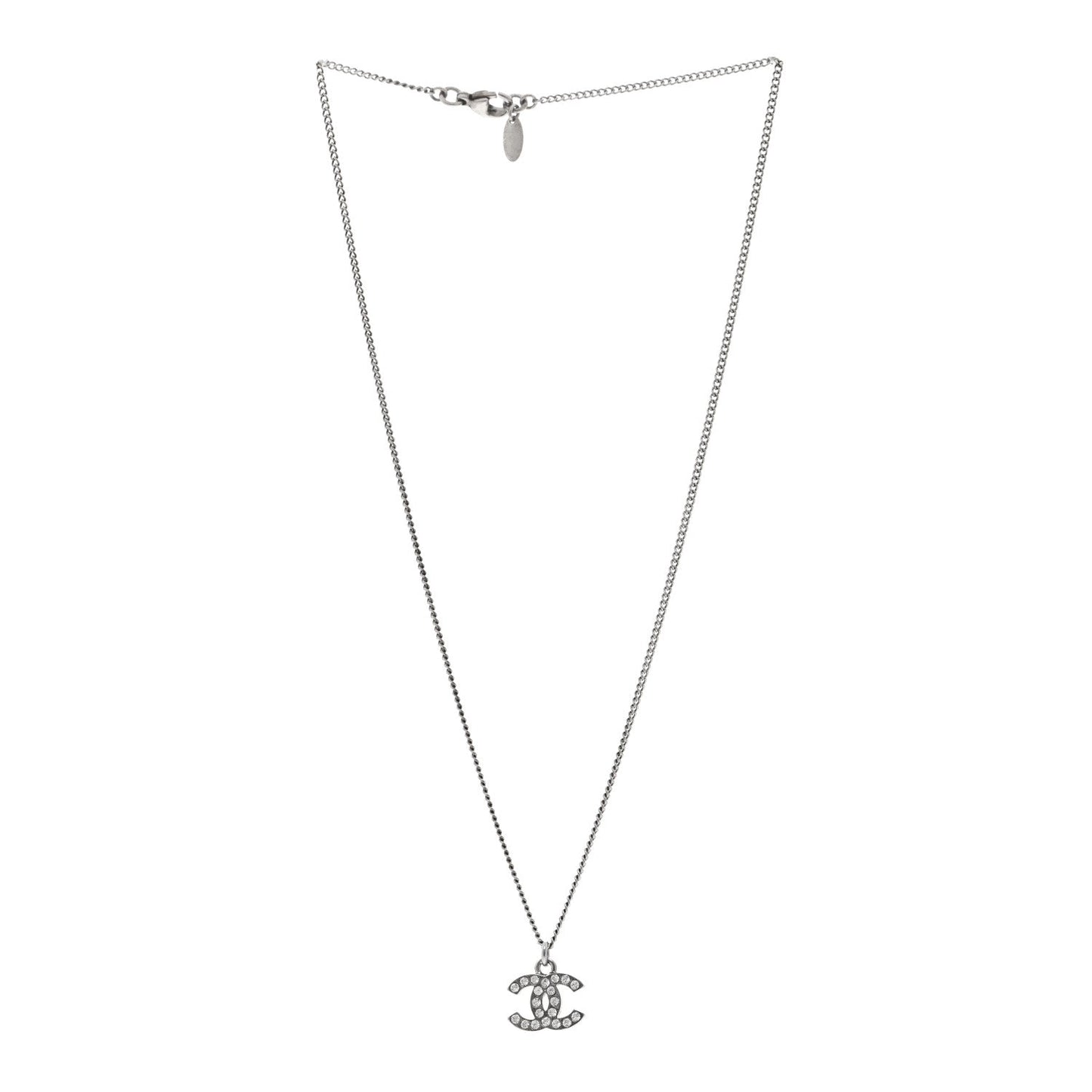 Chanel Crystal Timeless CC Necklace Silver