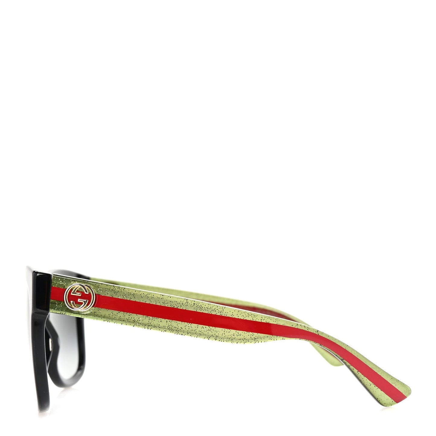 Gucci Acetate Square Frame Web Glitter Sunglasses GG0034S Black Green