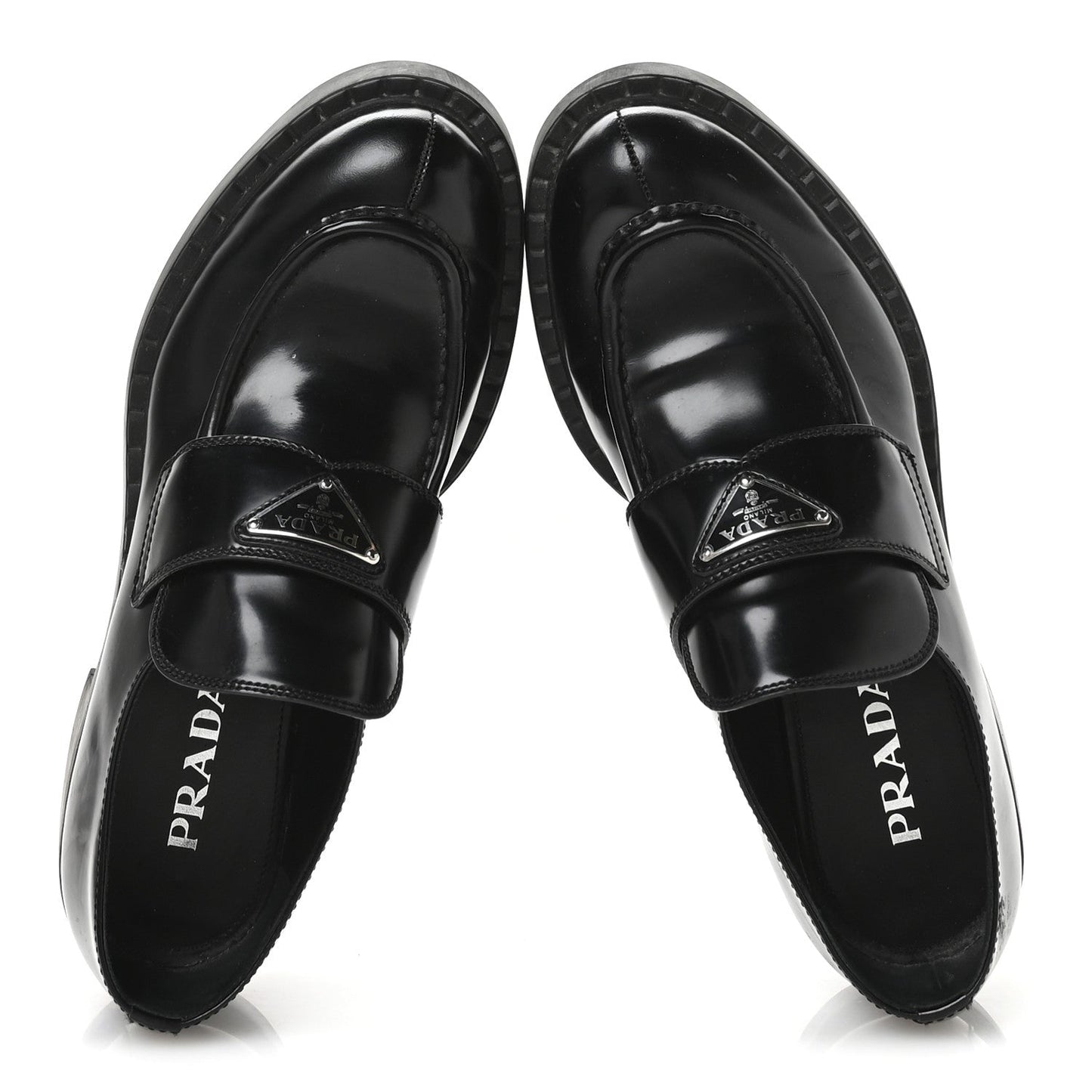 Prada Spazzolato Metal Triangle Logo 50mm Loafers 40 Black