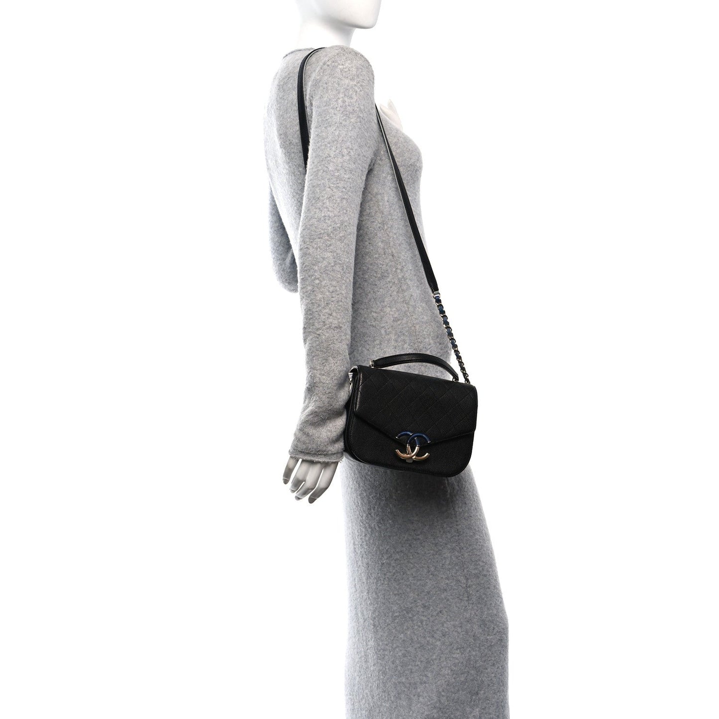 Chanel Grained Calfskin Quilted Small Cuba Top Handle Flap Black