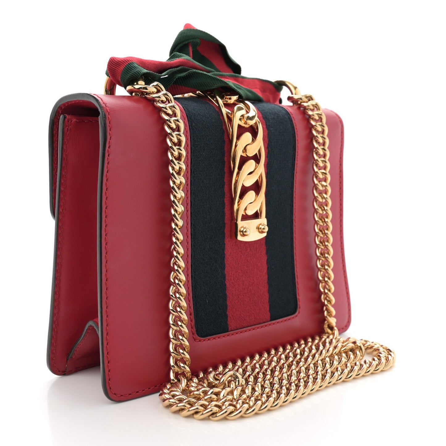 Gucci Calfskin Mini Sylvie Chain Shoulder Bag Hibiscus Red