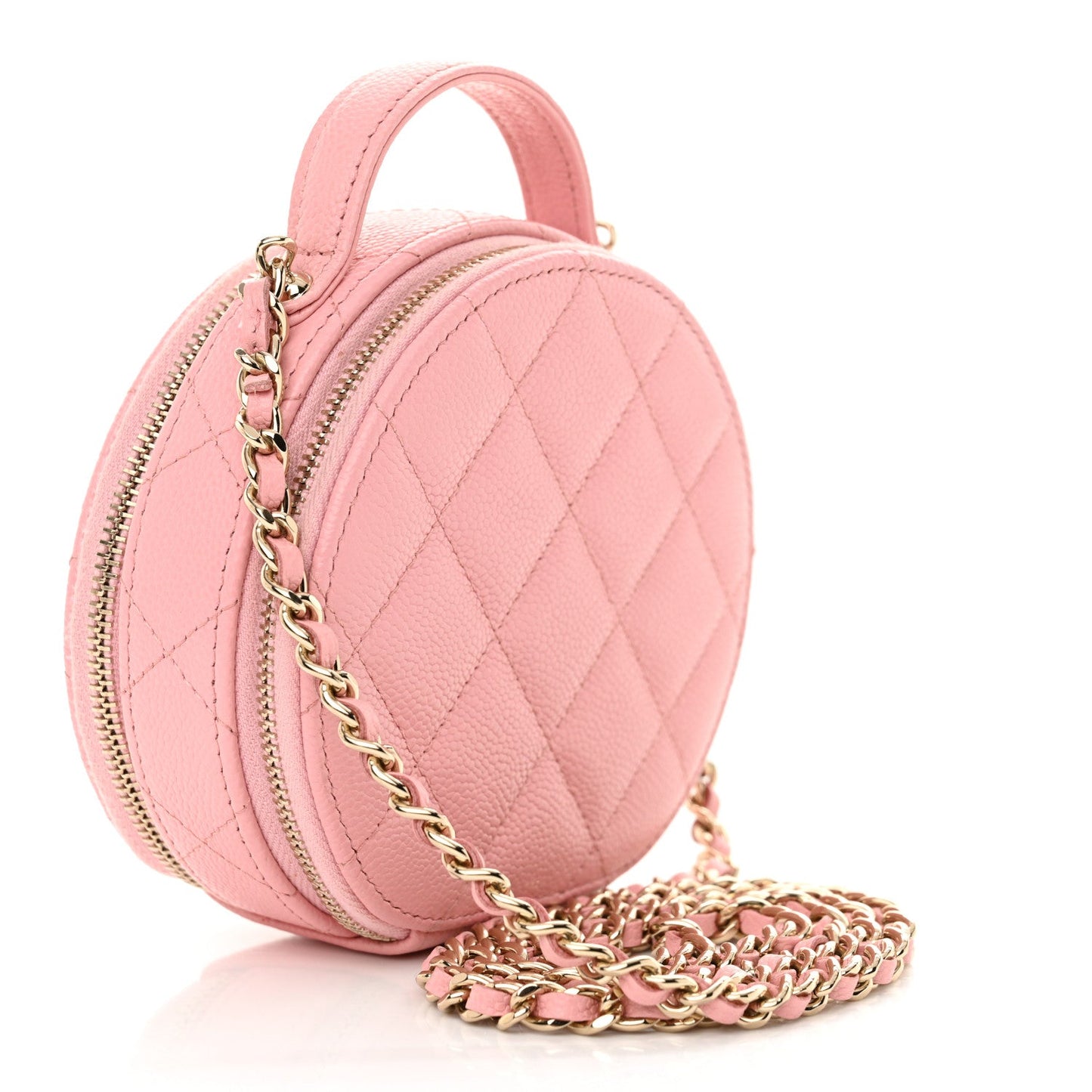 Chanel Caviar Quilted Round Handle With Care Vanity With Chain Pink