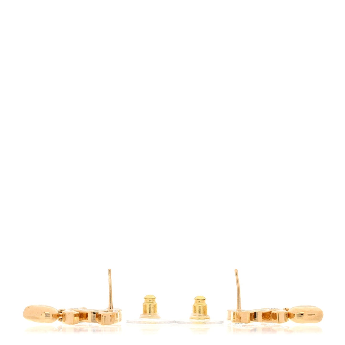 Chanel Metal Crystal CC Heart Drop Earrings Gold