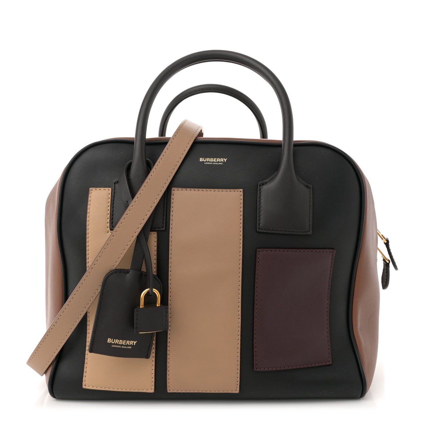Burberry Smooth Calfskin Paneled Medium Cube Bowling Bag Black