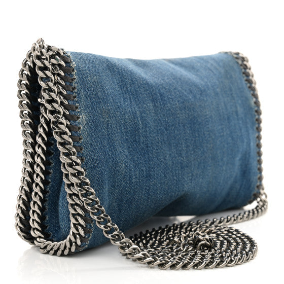 Stella McCartney Eco Denim Embroidered Falabella Crossbody Cerulean