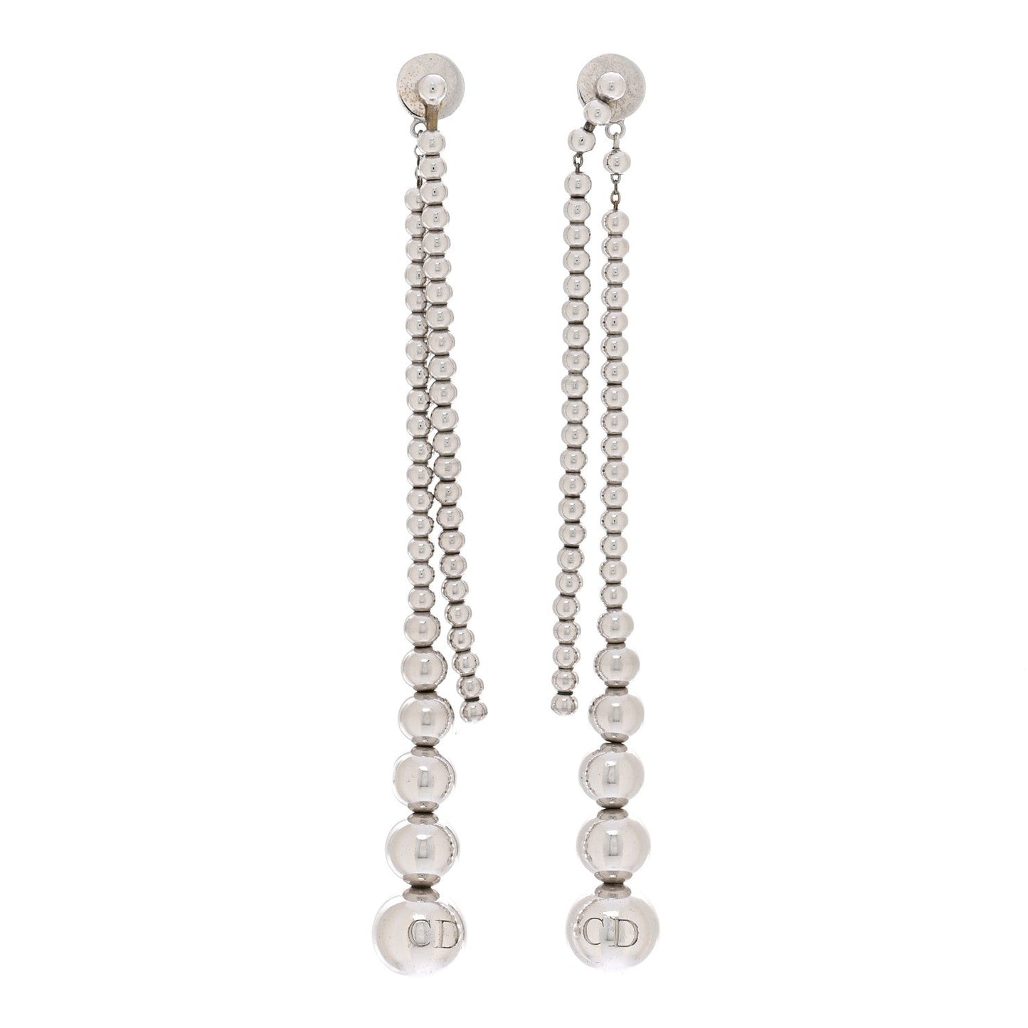 Christian Dior Metal Bead Drop Earrings Silver