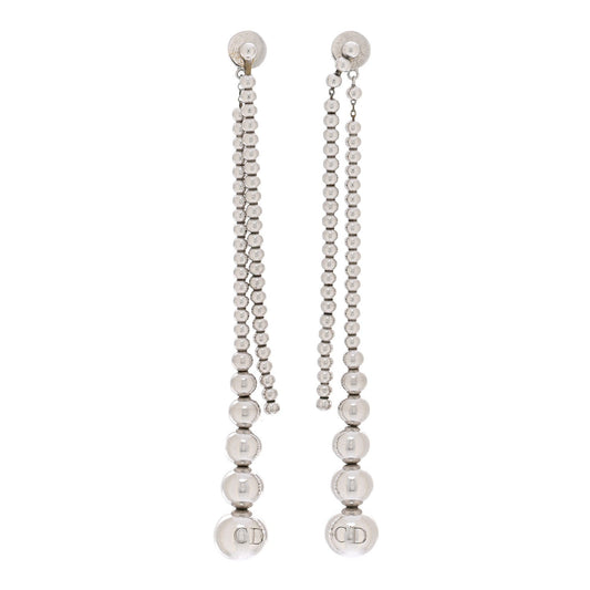 Christian Dior Metal Bead Drop Earrings Silver