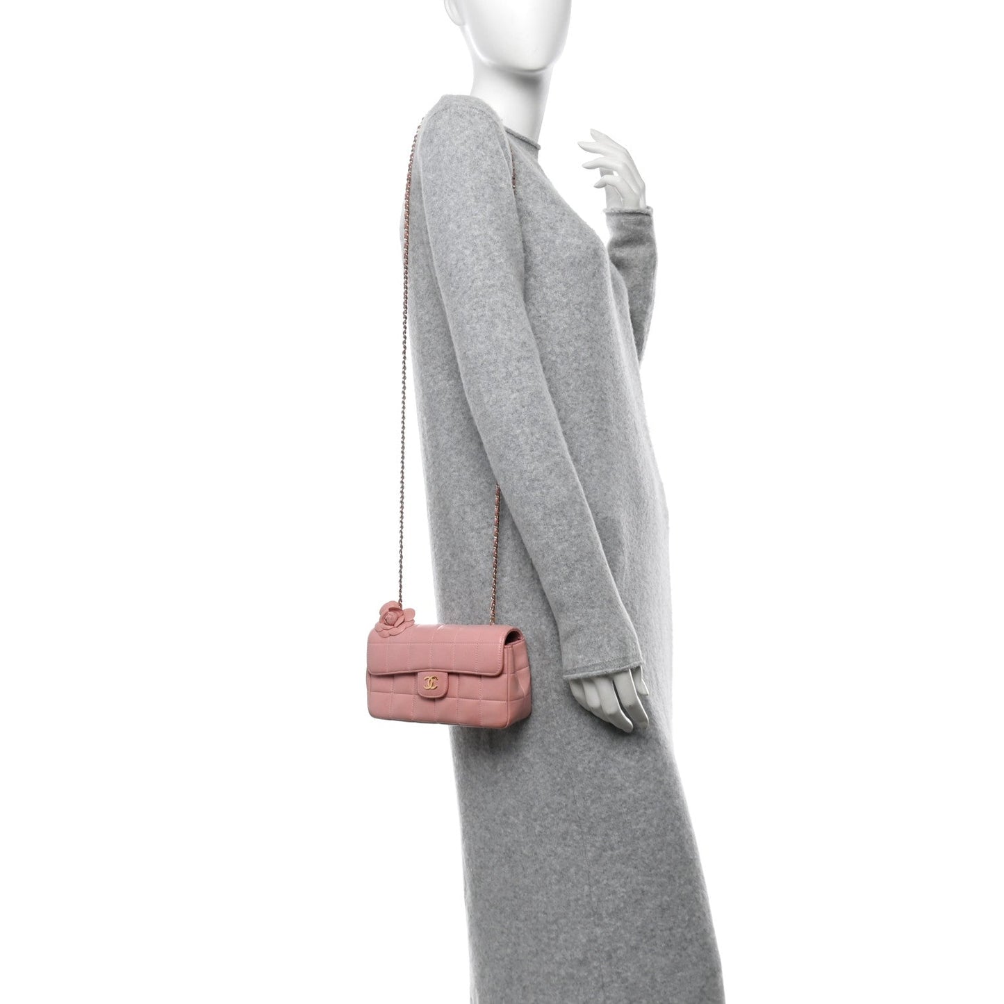 Chanel Lambskin Quilted Mini Chocolate Bar Camellia Flap Pink