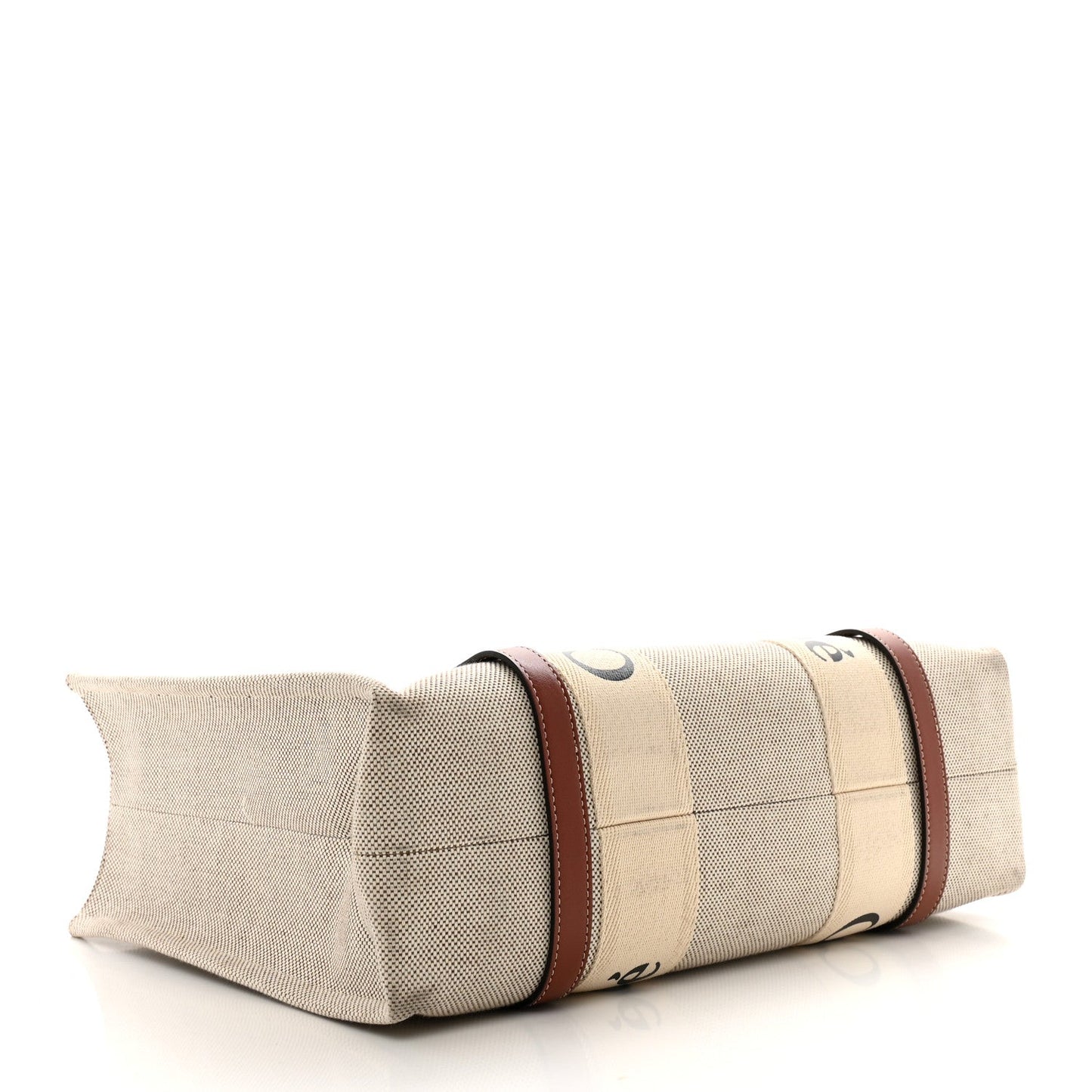 Chloe Cotton Calfskin Medium Woody Ribbon Tote White Brown