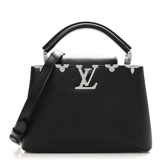 Louis Vuitton Smooth Calfskin Crystal Flowers Capucines BB Black
