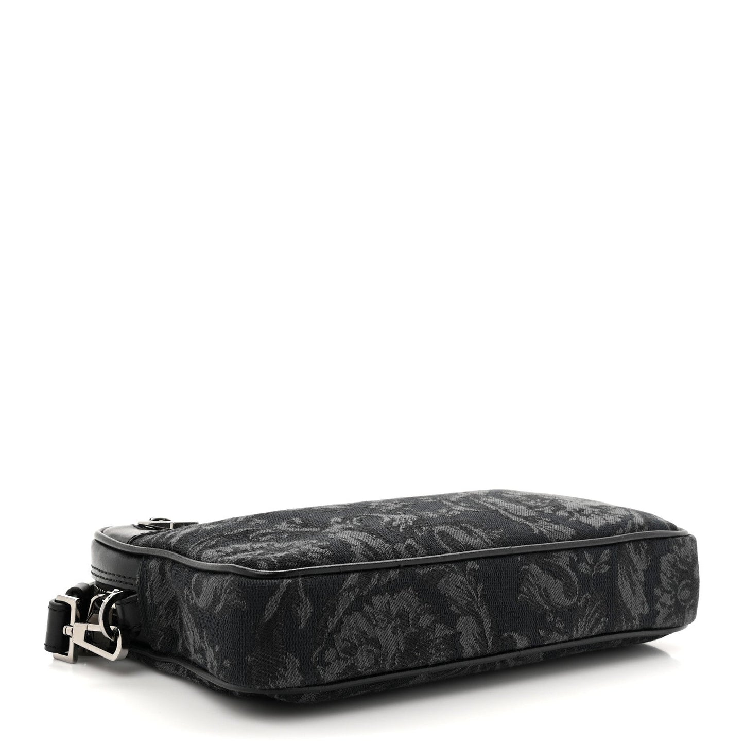 Versace Fabric Jacquard Calfskin Barocco Wristlet Pouch Black