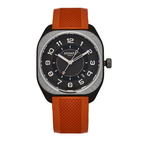 Hermes DLC Coated Titanium Rubber 39mm H08 Automatic Watch Orange