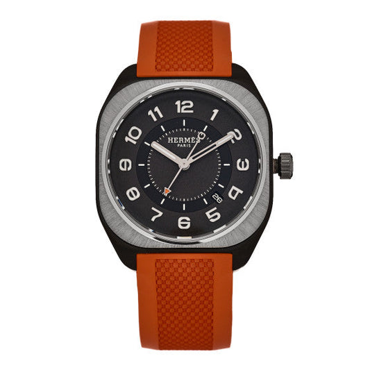 Hermes DLC Coated Titanium Rubber 39mm H08 Automatic Watch Orange